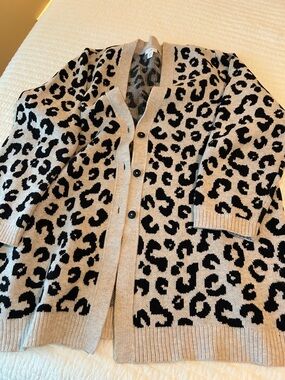 J. Jill Beige and Black Leopard Print Cardigan